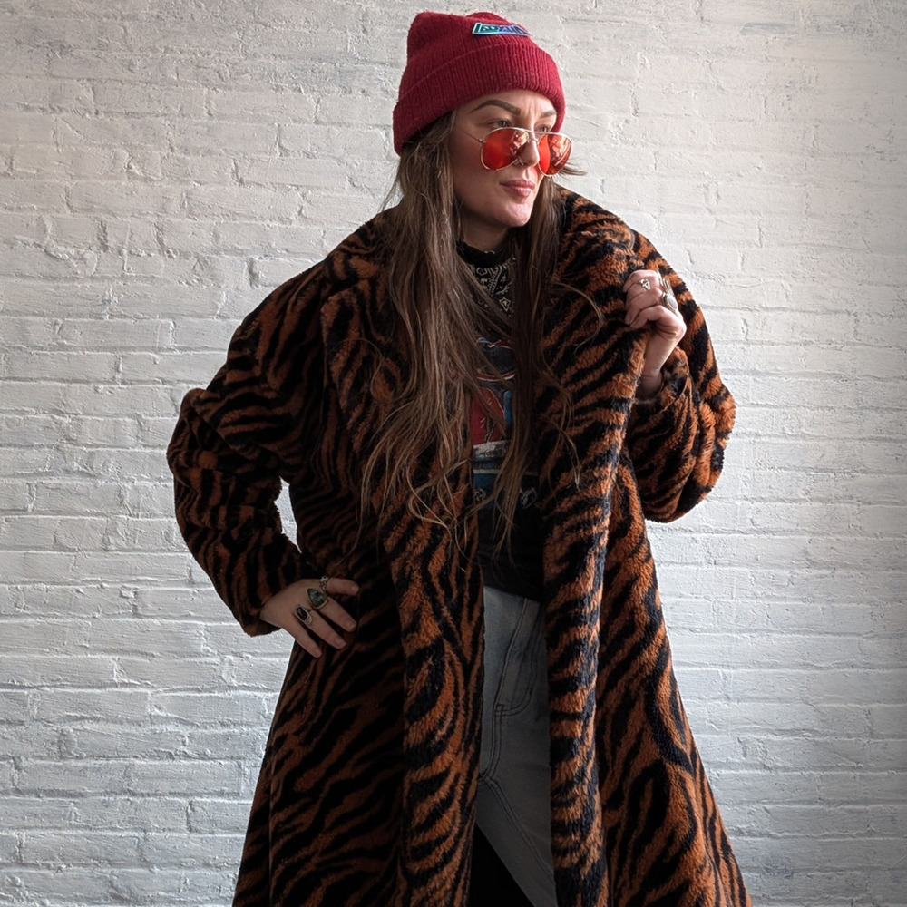 Vintage Leather Jacket Penny Lane Jacket Faux Fur Coat 70s Tapestry Trench Coat - Picture 13 of 16